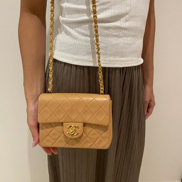 CHANEL LAMBSKIN LEATHER VINTAGE MINI SQUARE CLASSIC SINGLE FLAP SHOULDER BAG - Picture 16 of 16